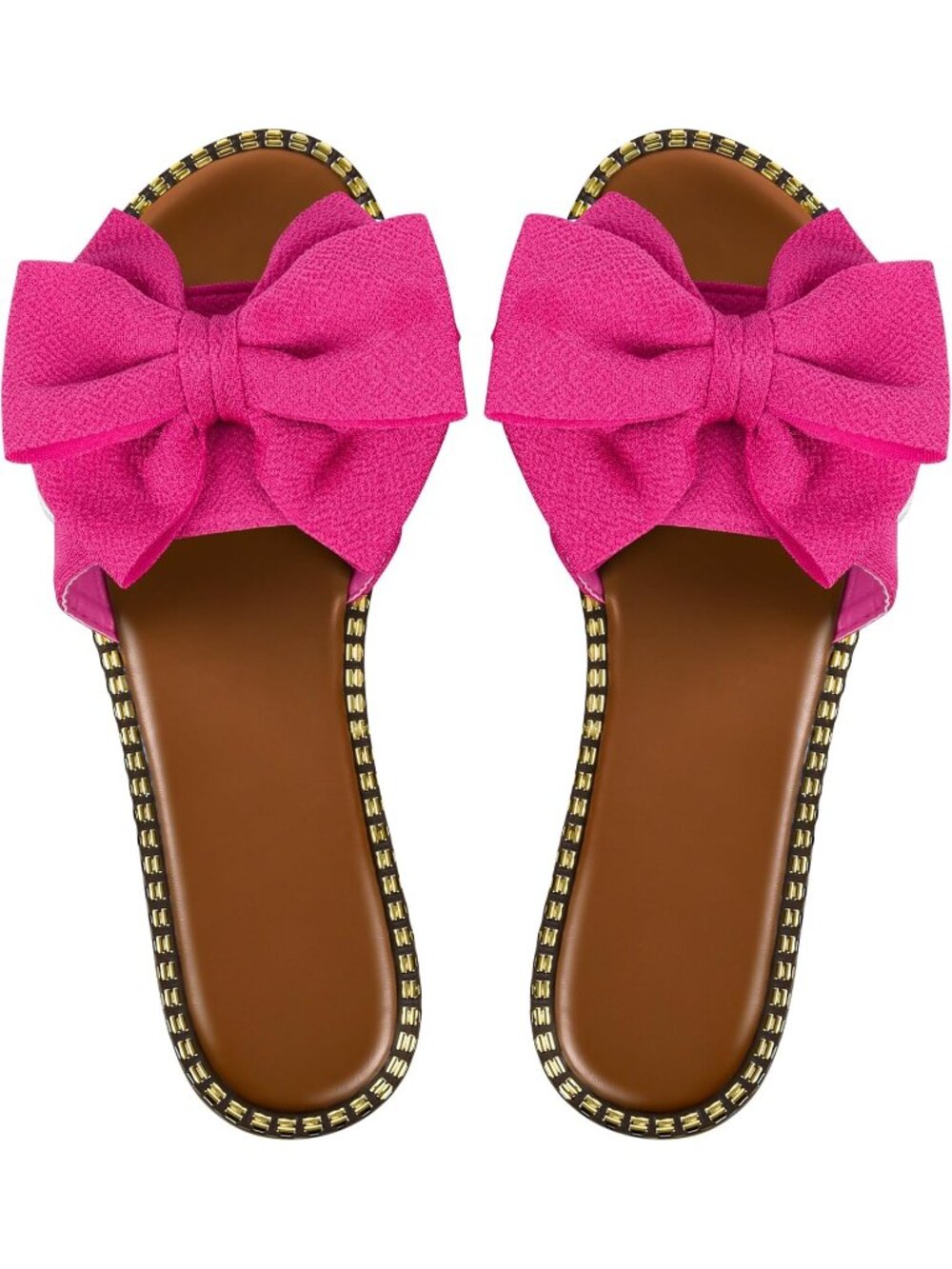 Women's Pink Bow Knot Slides Open Toe Solid Slip On Casual Flat Sandal Shoes